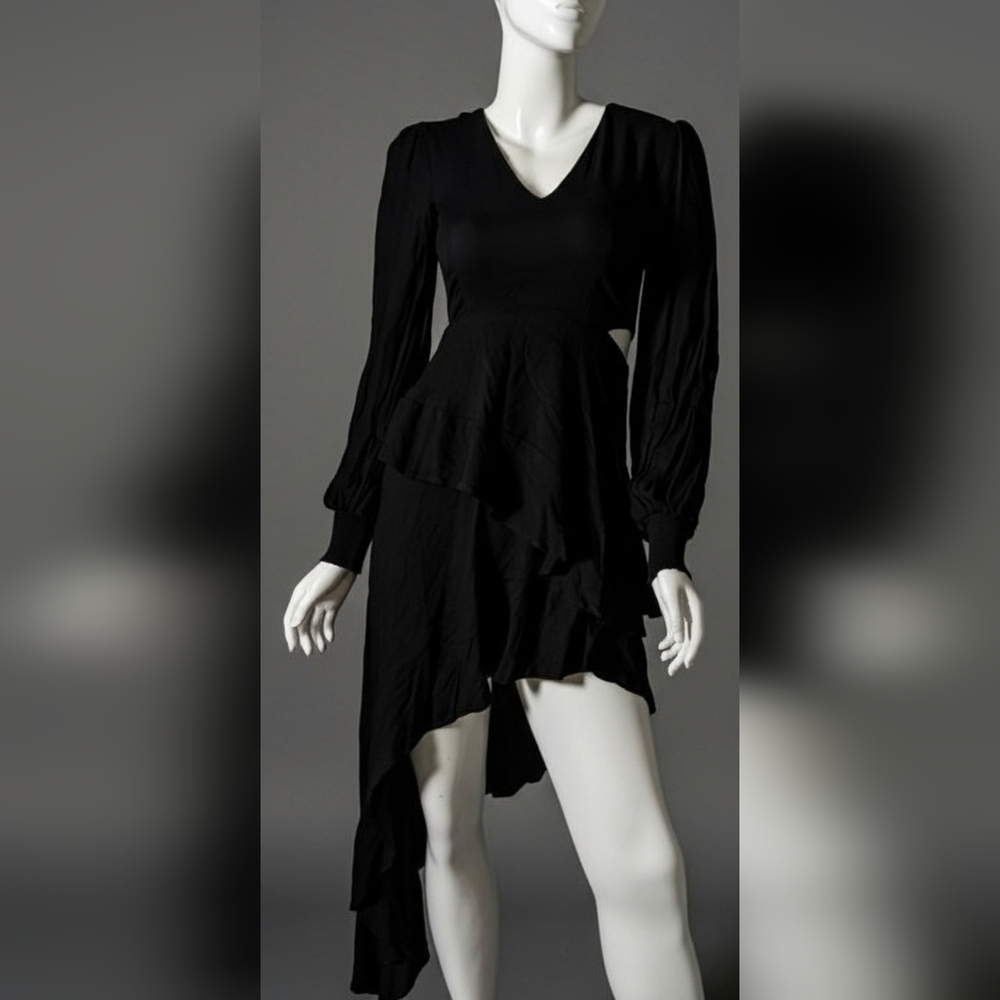 Chic Asymmetrical Black Or Black With Pink Flowers Dress